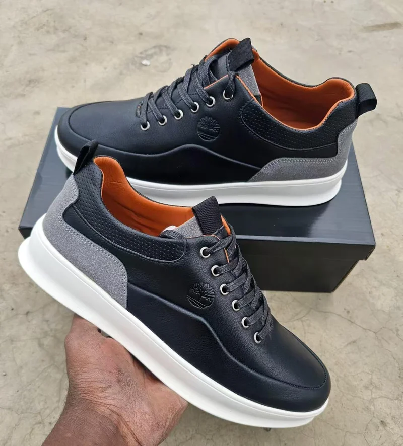 BLACK – GREY  TIMBERLAND LEATHER LACE -UP CASUAL SNEAKERS