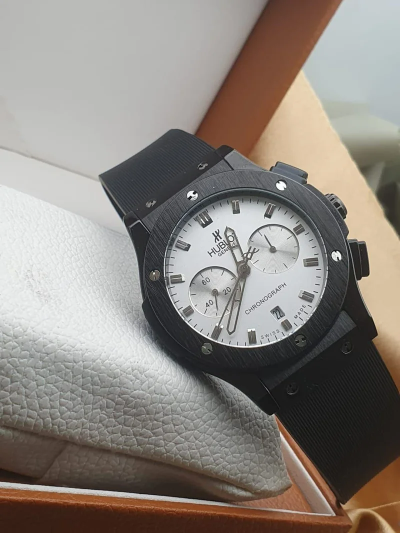 Big Gang Hublot Men's Analog Display Chronograph Black White Wrist Watch