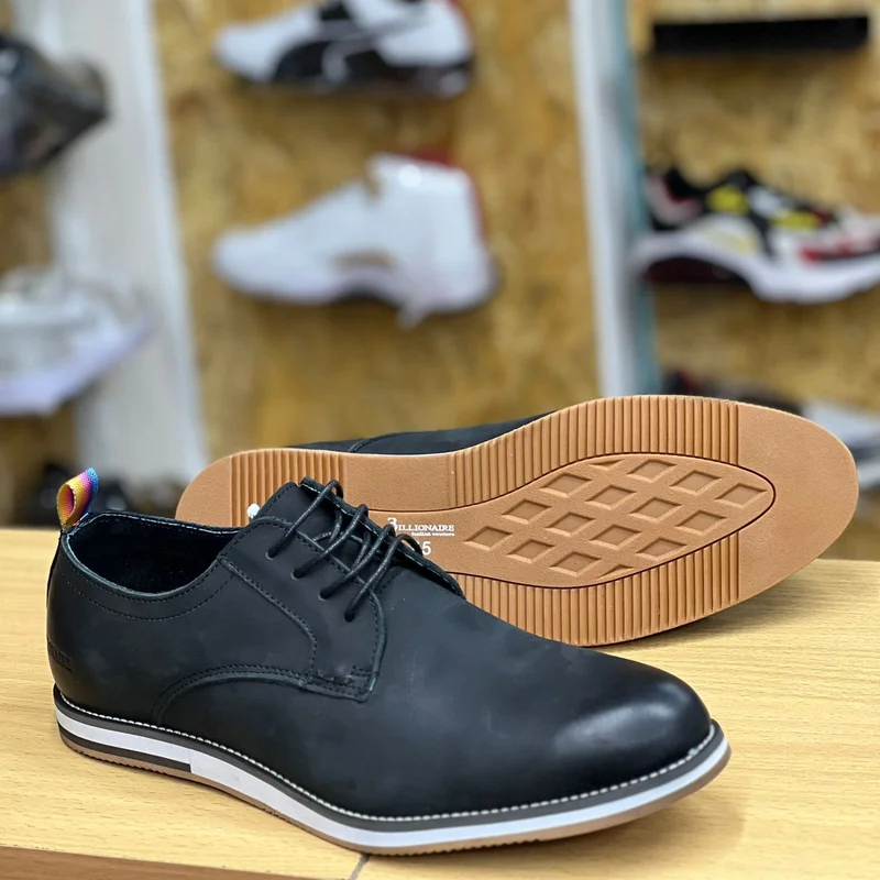 Billionaire Quality Leather Men's  Black Leather Rubber Shoes