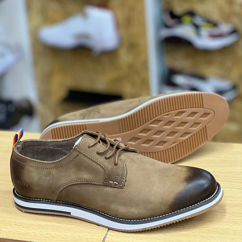 Billionaire Quality Leather Men's  Brown Leather Rubber Shoes