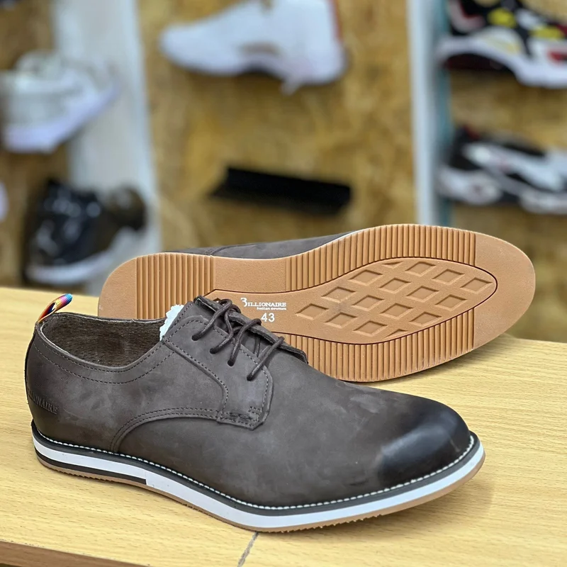Billionaire Quality Leather Men's Dark Brown Leather Rubber Shoes