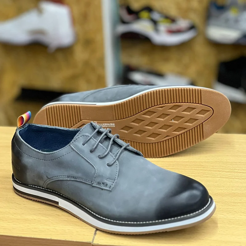 Billionaire Quality Leather Men's Grey Leather Rubber Shoes
