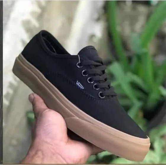BLACK AUTHENTIC  VANS SHOES WITH BROWN DOUBLE SOLE