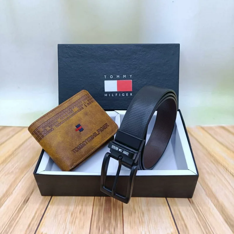Black Classic Men's Leather Belts With Brown Tommy Hilfiger Leather Bi-Fold Wall