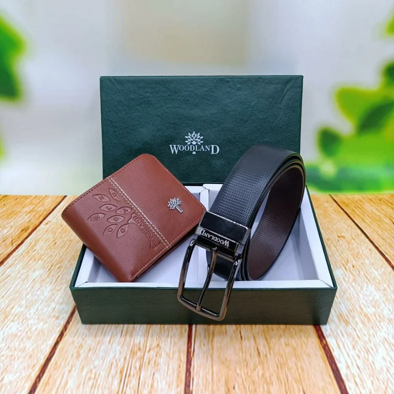Black Classic Men's Leather Belts With Brown Woodland Leather Bi-Fold Wallet