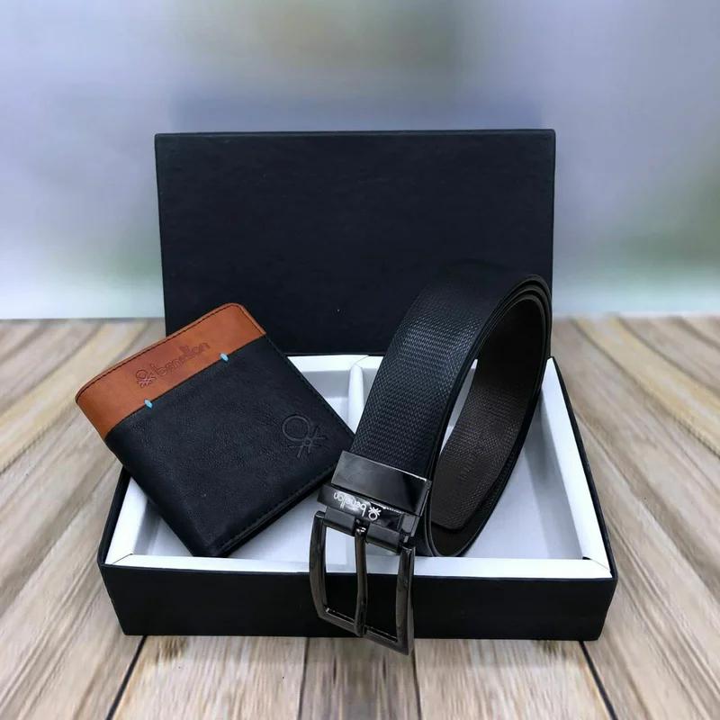 Black Classic Men's Leather Belts With Greywood Men Black Leather Bi-Fold Wallet