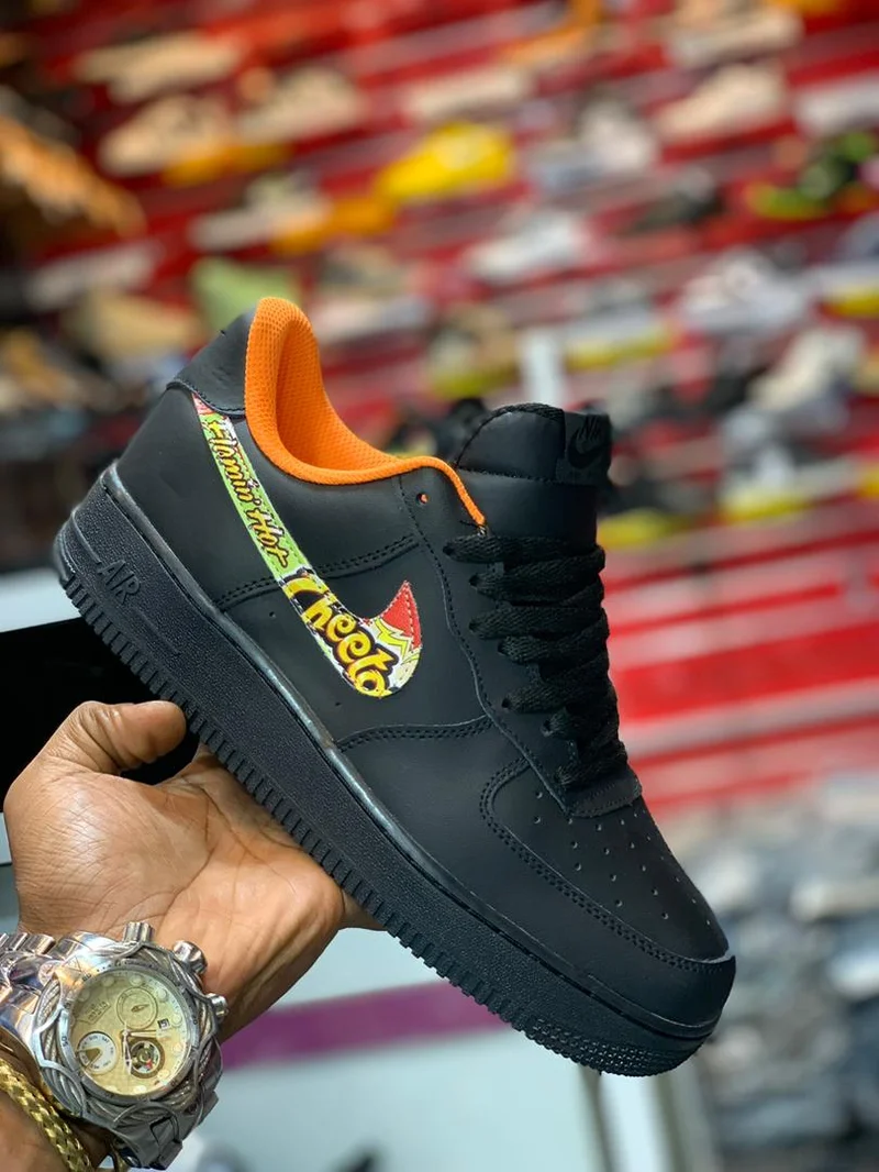 Black Gold Flamin' Hot Cheeto Nike Custom Air Force Low