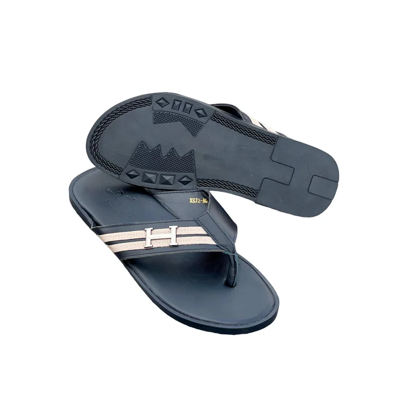 Black Hermes Luxury Leather Thong Sandals