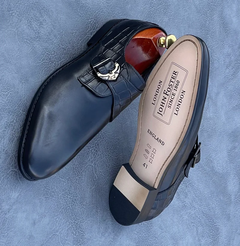 Black Leather John Foster single Monk Strap Oxford Men's shoe..