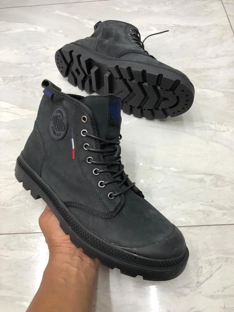 Black Leather PALLADIUM High Quality Lace Up Men Ankle Boot