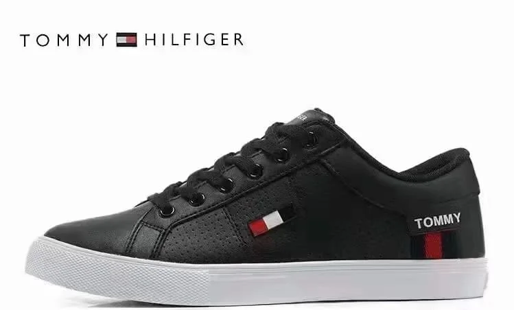 Black Leather Tommy Hilfiger Sneaker Shoes