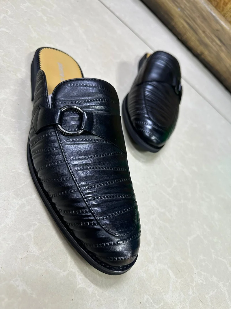 Black Men Quality Leather Official Men's  Backless Mules