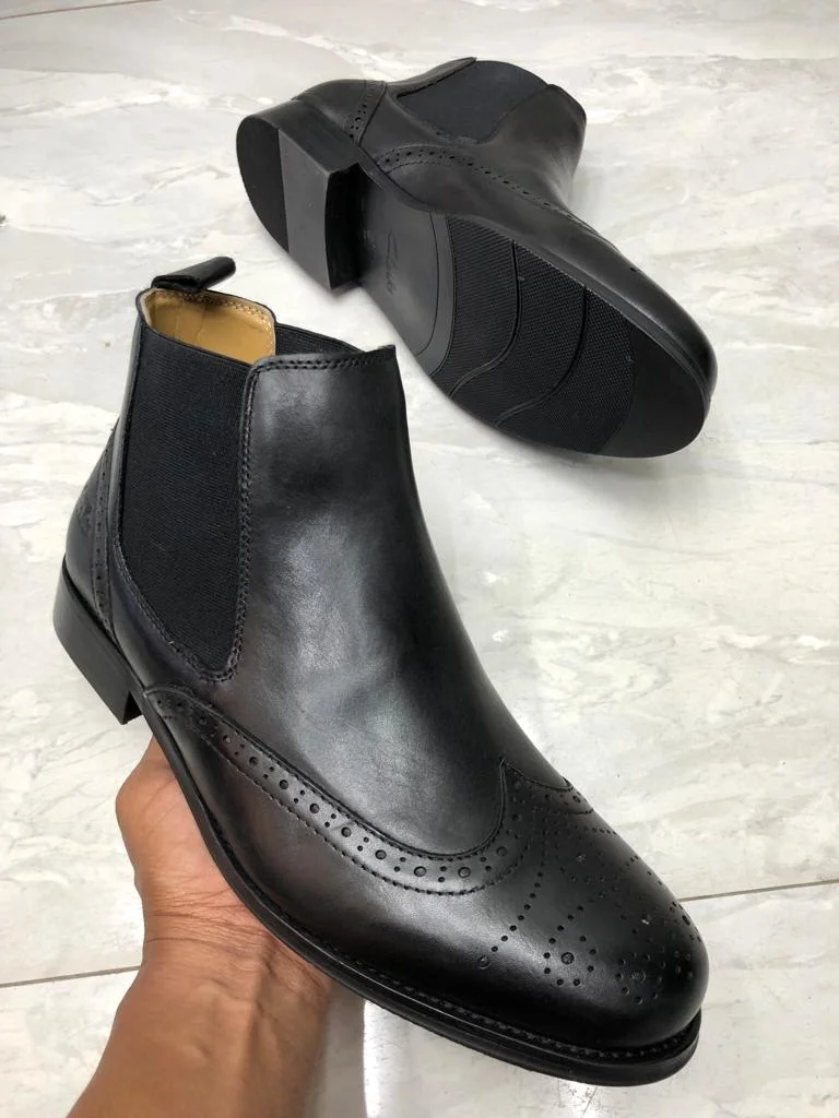 Black Mens Timberland Leather Boots Premium Brogue Slipon Ankle