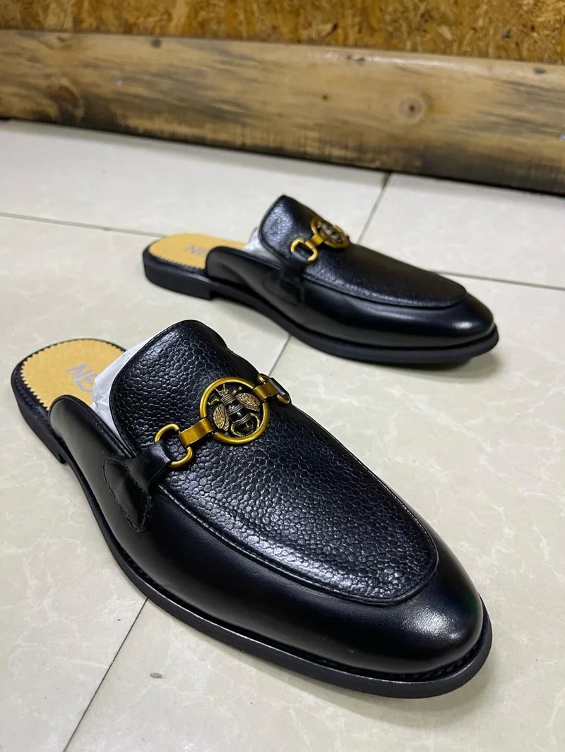 Black Next Men Quality Next Leather Official Men's  Backless Mules