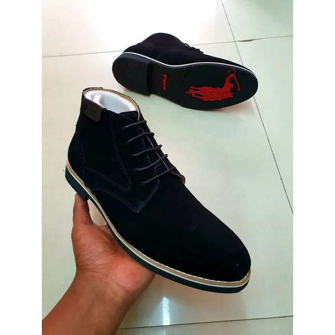 Black Polo Fashion Men Laced Boot Shoes
