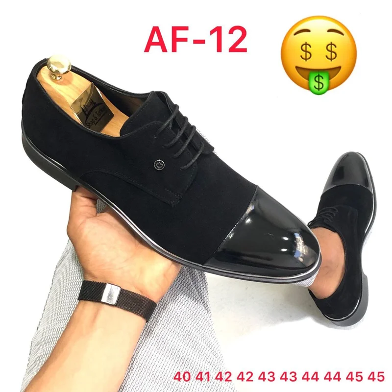 Black Quality Wet Look Official Shoes Lace up Gents Velvet Shoe