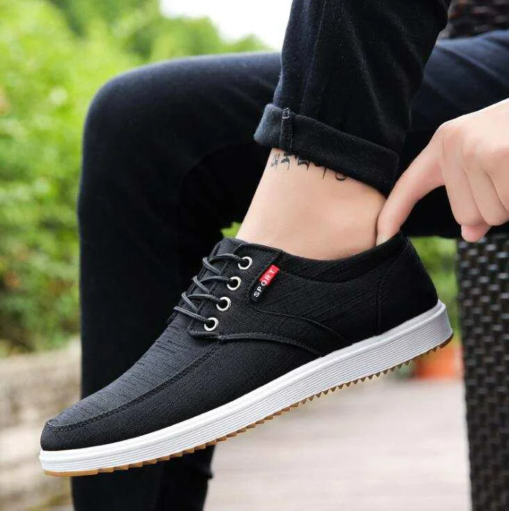 Black Sports Casual Men Shoes Canvas Upper