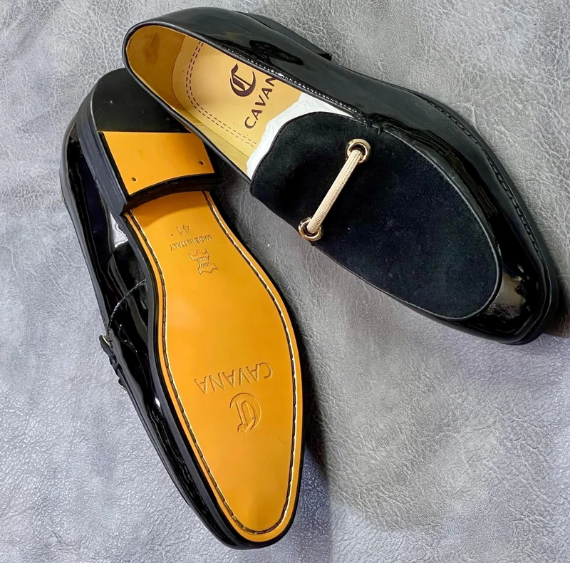 Black suede Loafers Shoes with small metallic buckle