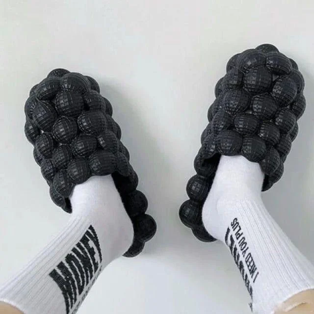 Black Unisex Hollow Funny Lychee Non Slip Spa Soft Bubble Slides Slippers