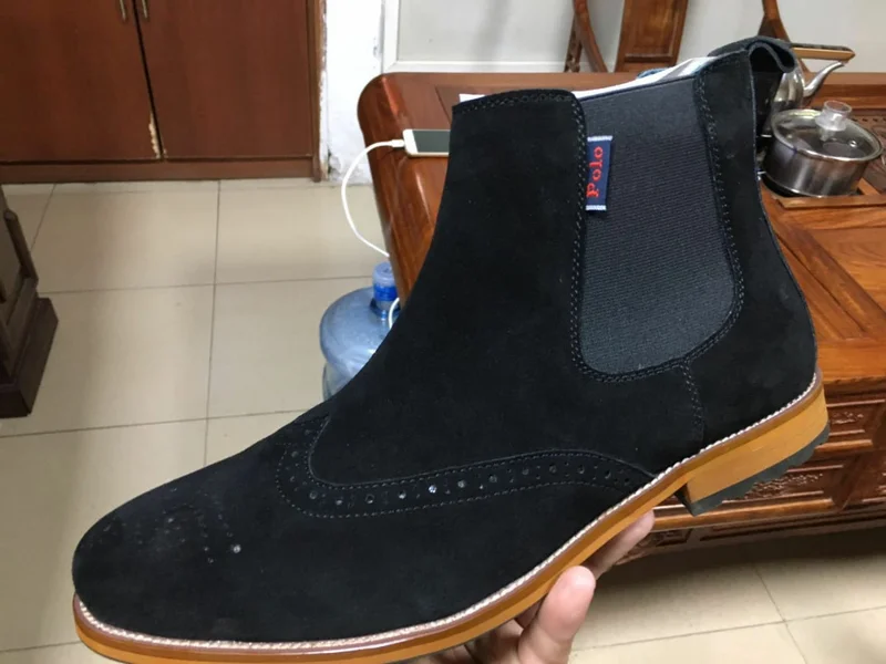 Black Upper/Brown sole - Suede Polo Chelsea Boots - Men